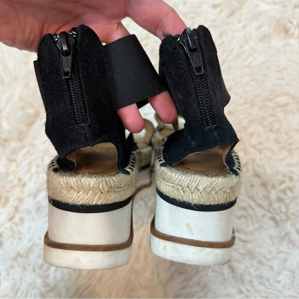 Jeffrey Campbell Black Merez Platform Lug Sole Open Toe Sandals Size 39 8.5 zip